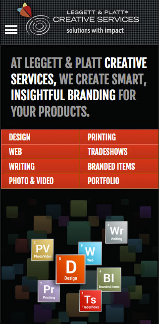 Leggett and Platt Creative Services mobile device layout
